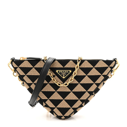Prada Jacquard Triangolo Symbole Embroidered Mini Triangle Bag Black Corda 1 of 10
