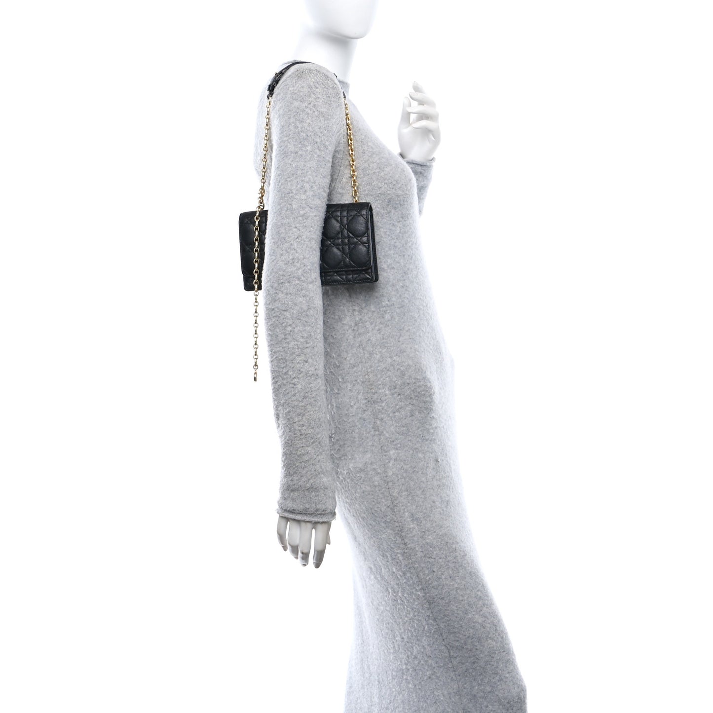 Supple Calfskin Cannage Caro Belt Pouch with Chain Black
