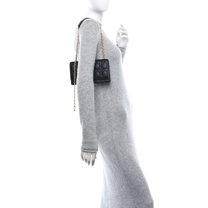 Christian Dior Supple Calfskin Cannage Caro Belt Pouch with Chain Black 2 of 9