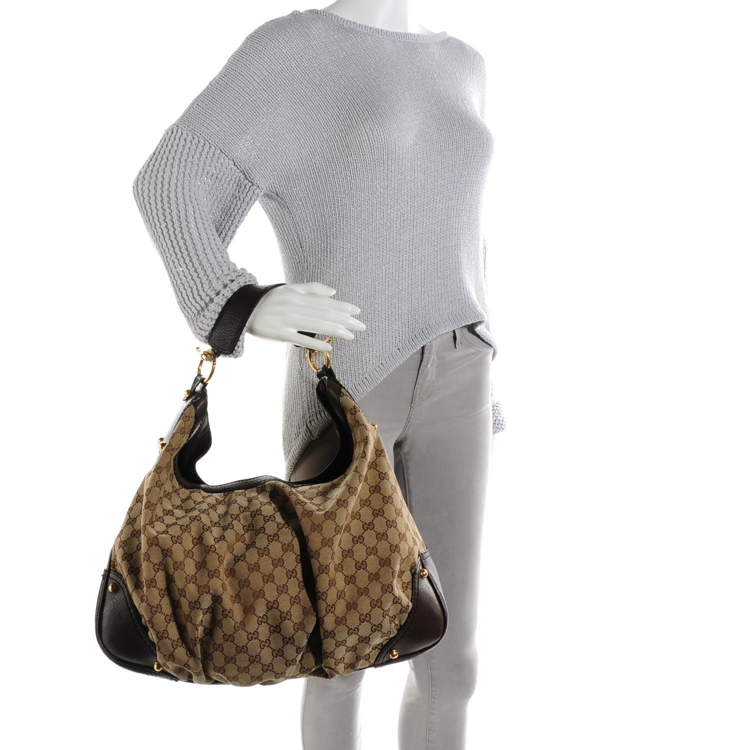 Gucci Monogram Large Jockey Hobo Dark Brown 2 of 8