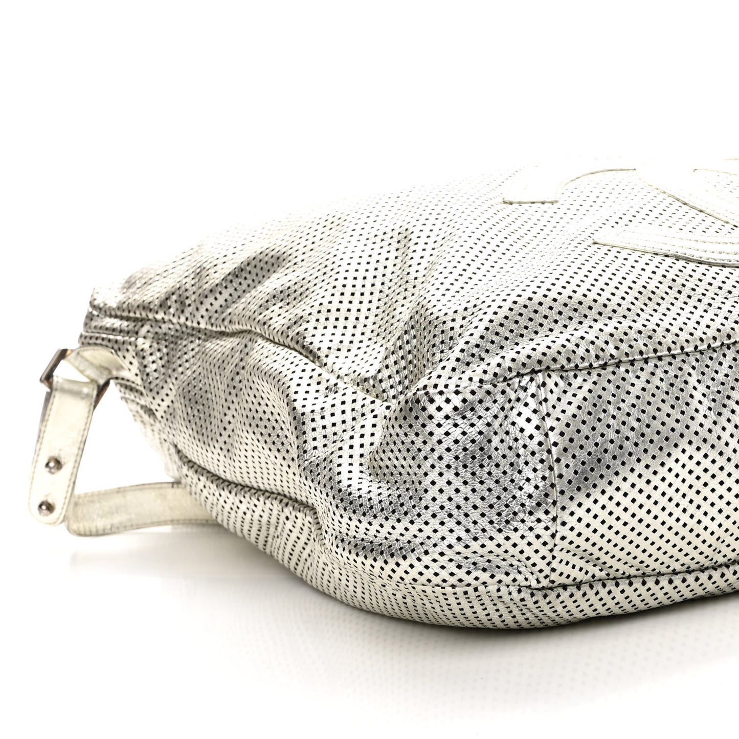 Metallic Glazed Calfskin Perforated Large Rodeo Drive Tote Silver
