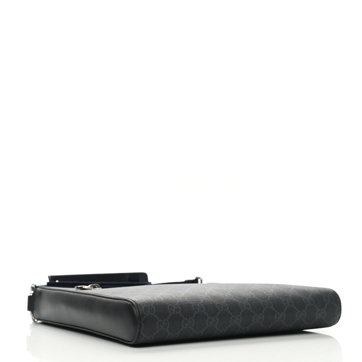 Gucci GG Supreme Monogram Appia Calfskin Web Flat Messenger Bag Black Grey 4 of 11