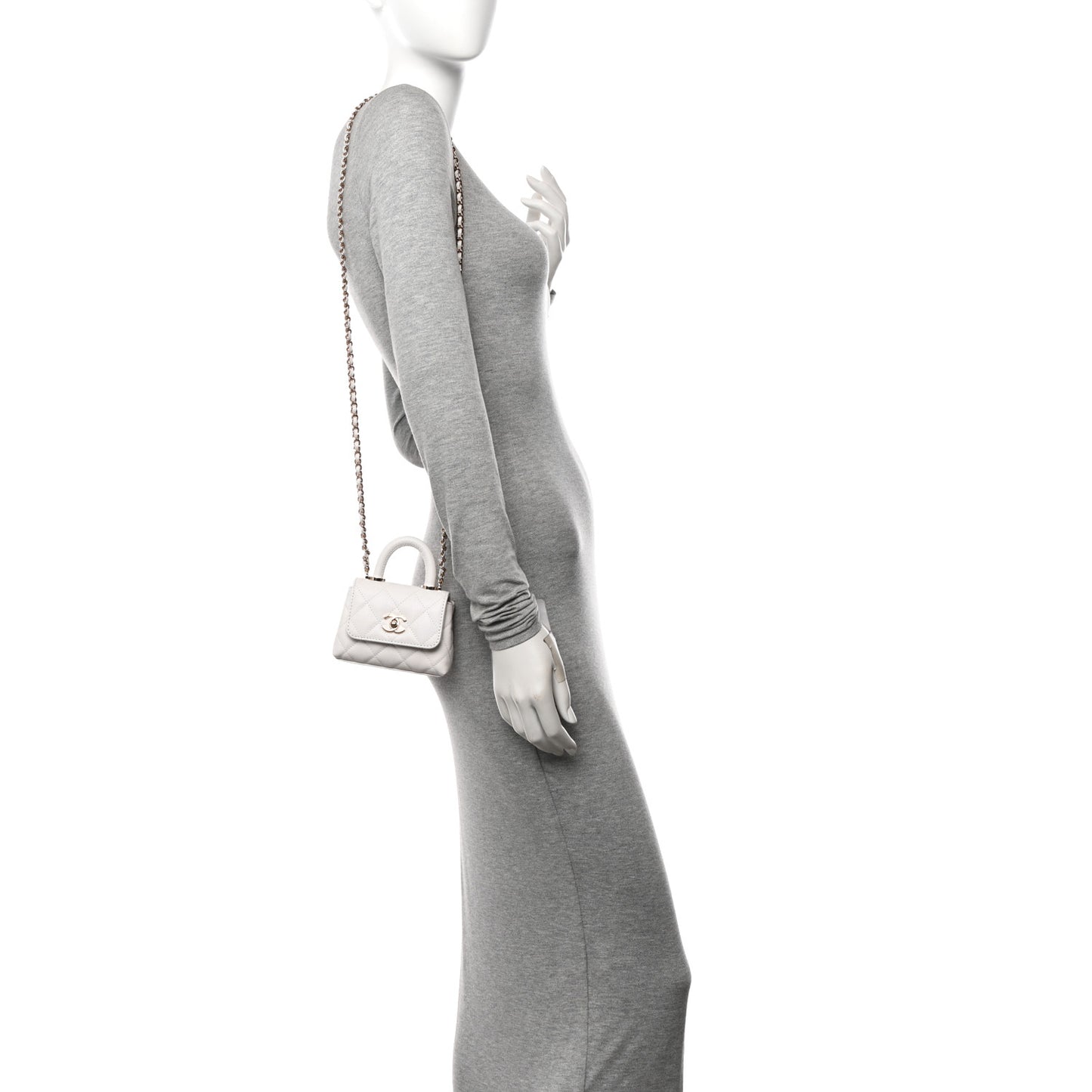 Caviar Quilted Nano Coco Handle Clutch With Chain White