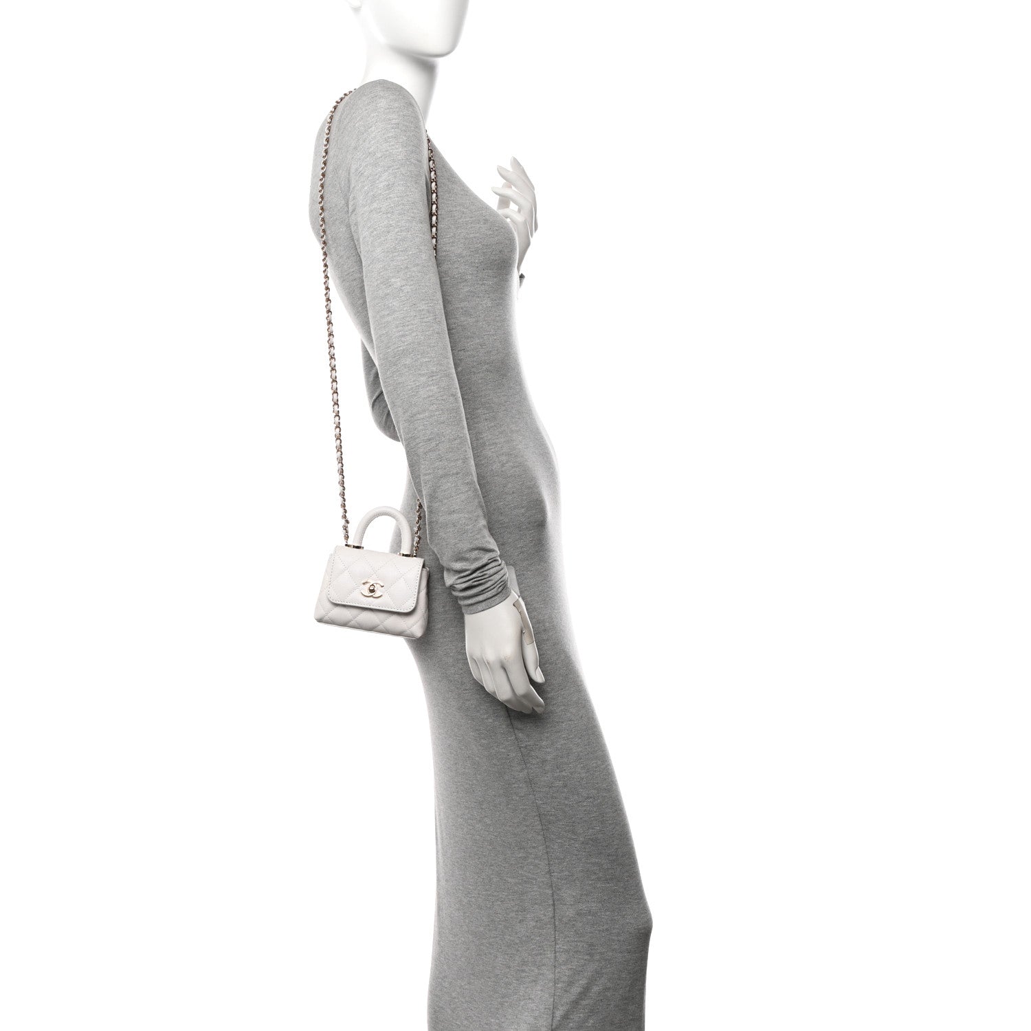 Chanel Caviar Quilted Nano Coco Handle Clutch With Chain White 2 of 11