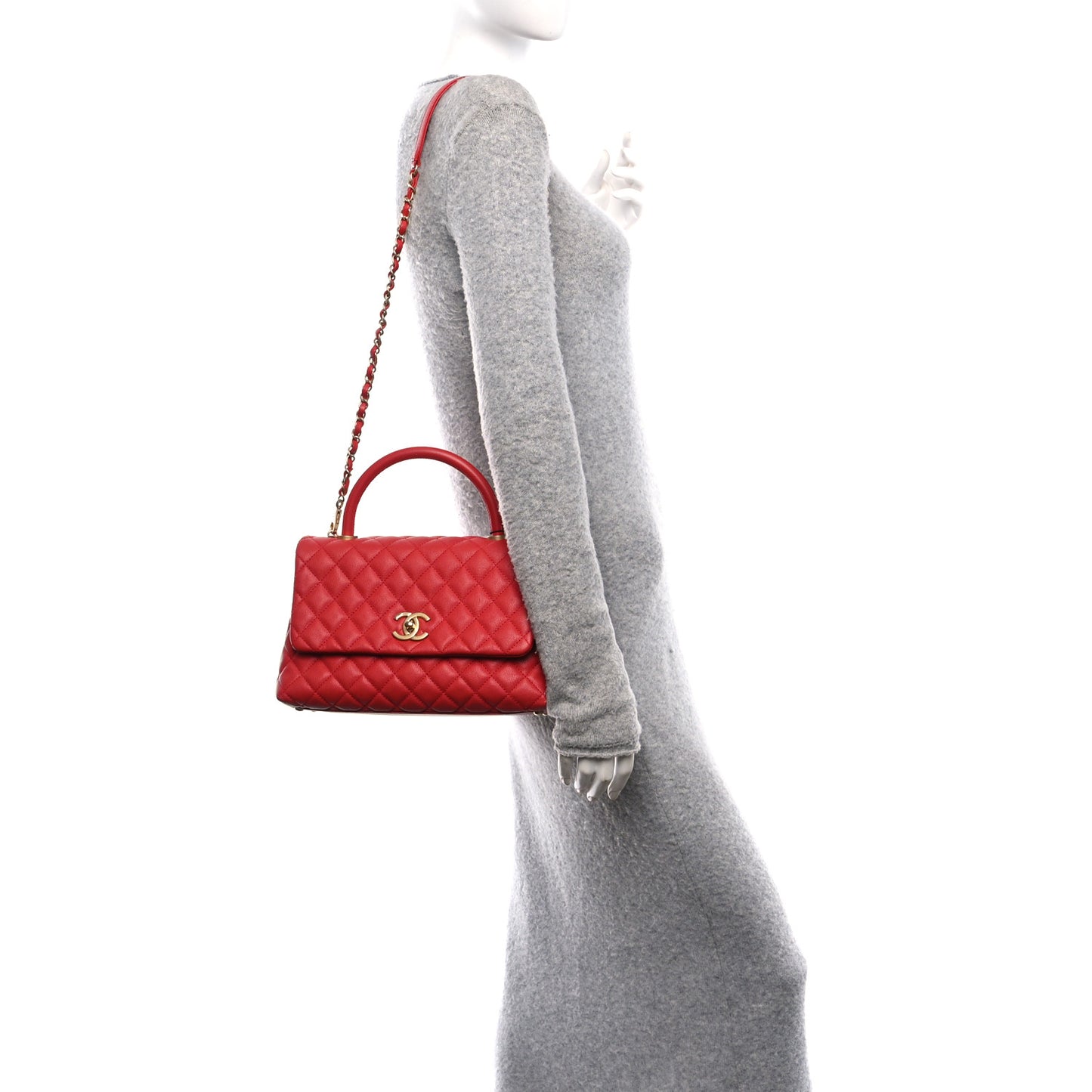 Caviar Quilted Small Coco Handle Flap Red