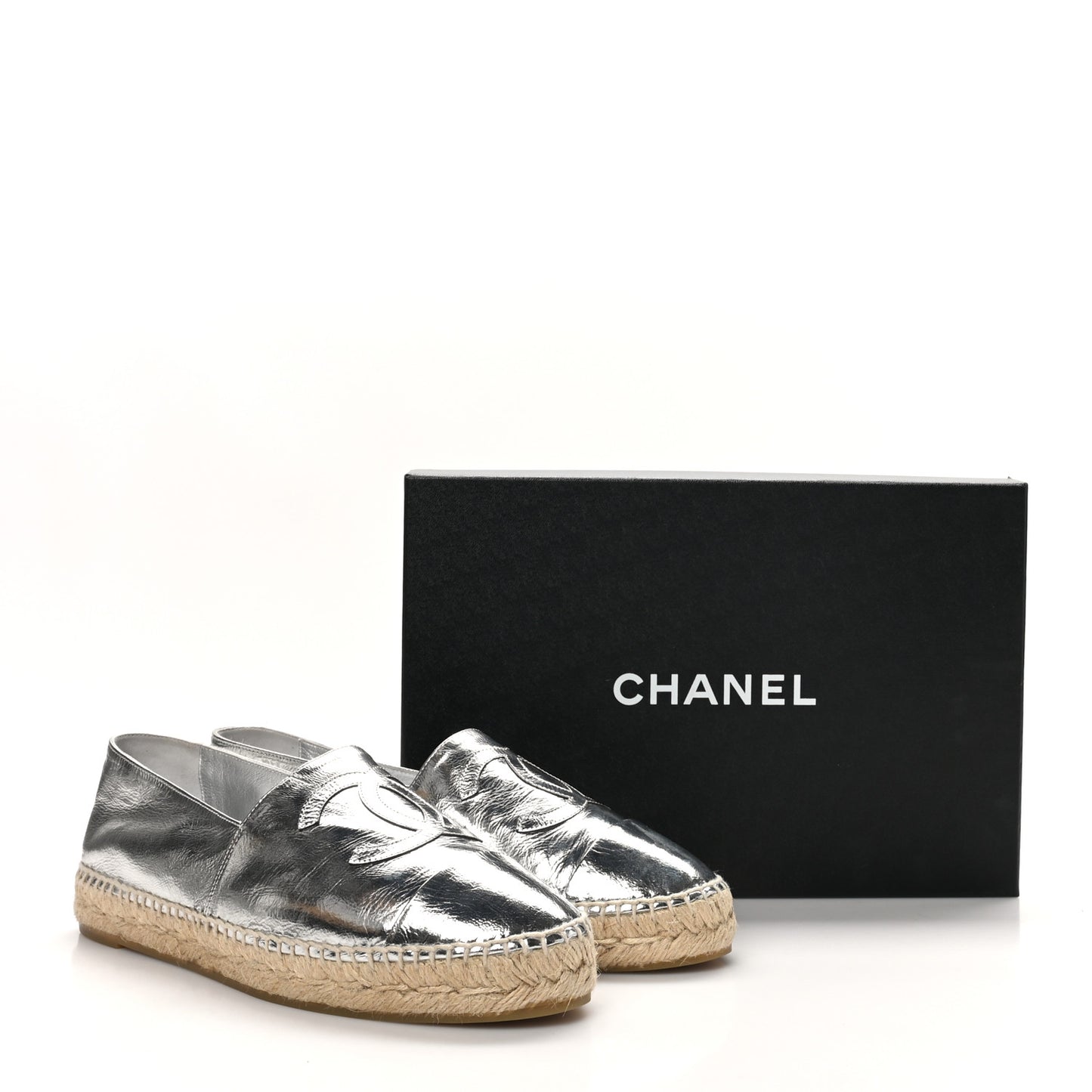 Laminated Goatskin CC Espadrilles 41 Silver