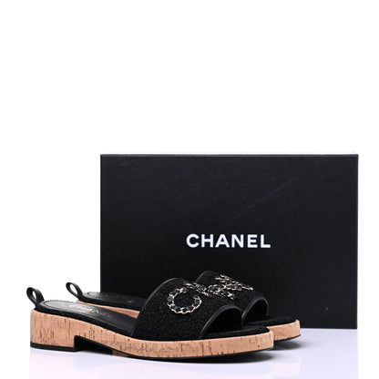 Chanel Tweed Cork CC Chain Mule Sandal 39.5 Black 9 of 9