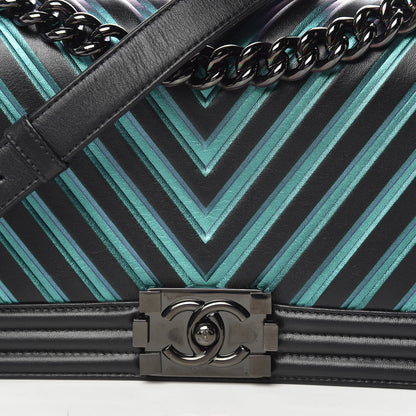 Chanel Calfskin Painted Chevron Embossed Medium Boy Flap Black 11 of 13