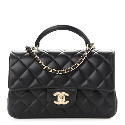 Chanel Lambskin Quilted Mini Top Handle Rectangular Flap Black 1 of 9