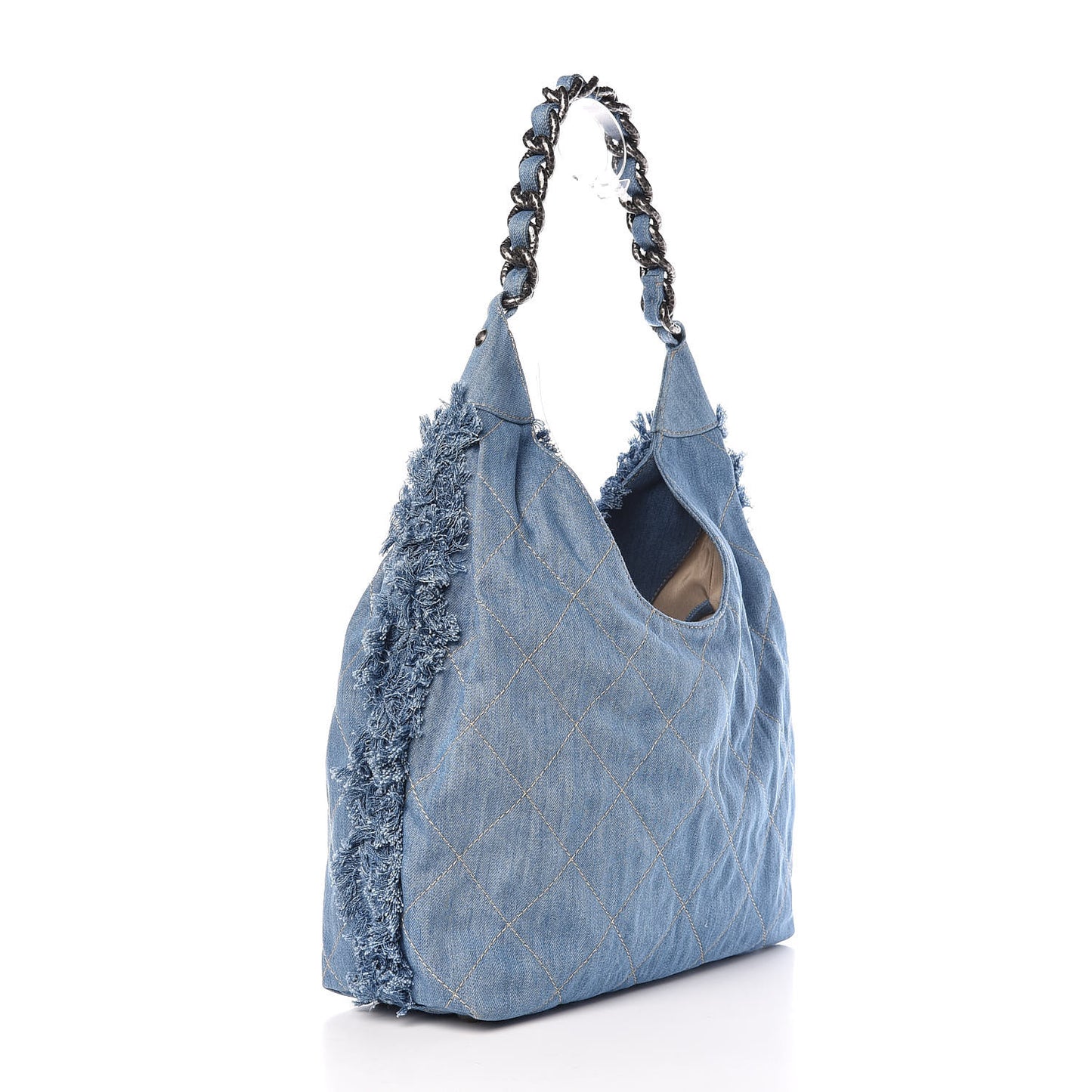 Denim Quilted Chain Hobo Light Blue