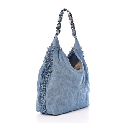 Chanel Denim Quilted Chain Hobo Light Blue 3 of 9