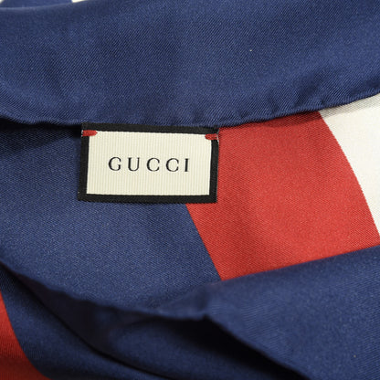 Gucci Silk Sylvie Stripe Web Logo Square Scarf Ivory Blue 4 of 6