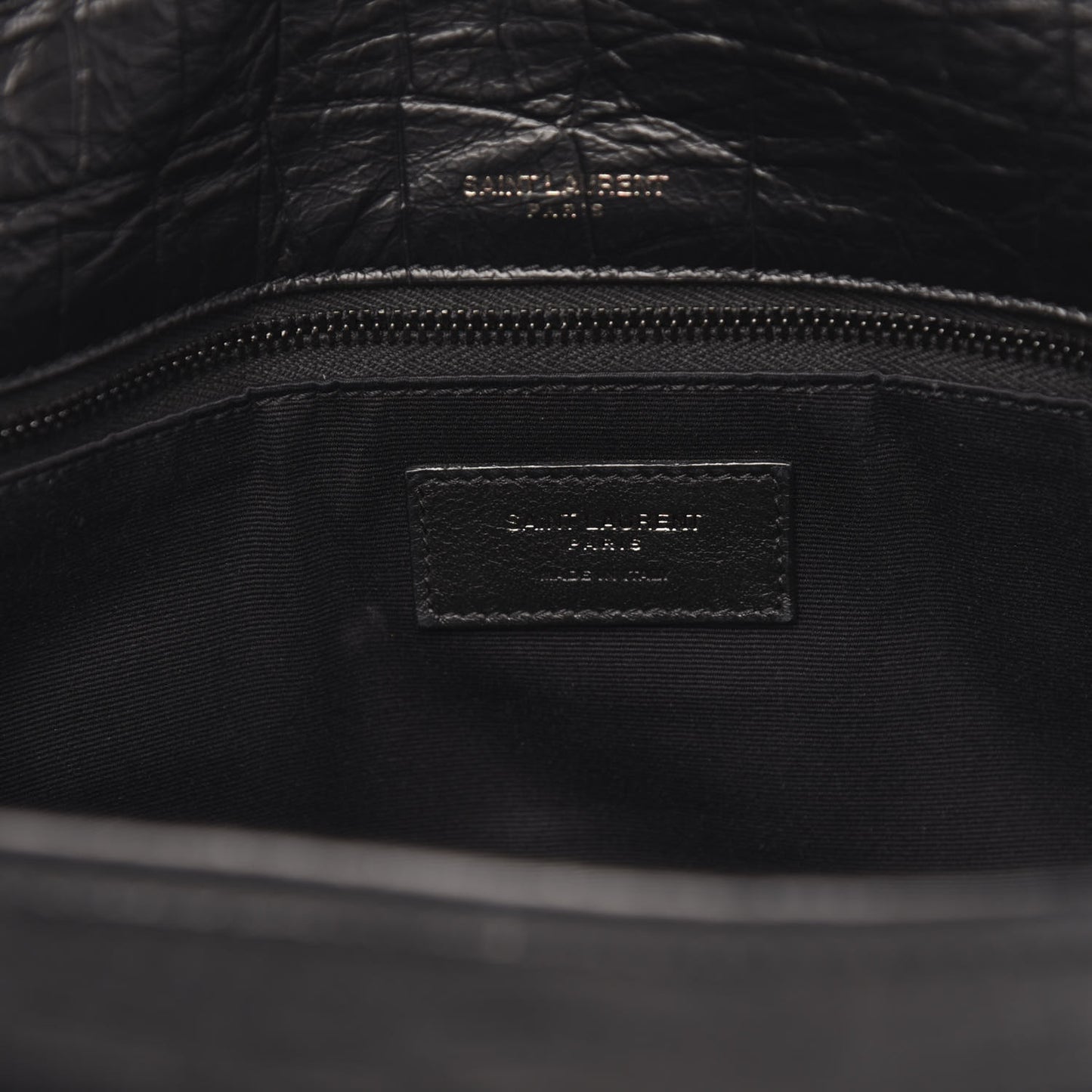 Crocodile Embossed Lambskin Monogram Medium Niki Chain Satchel Black