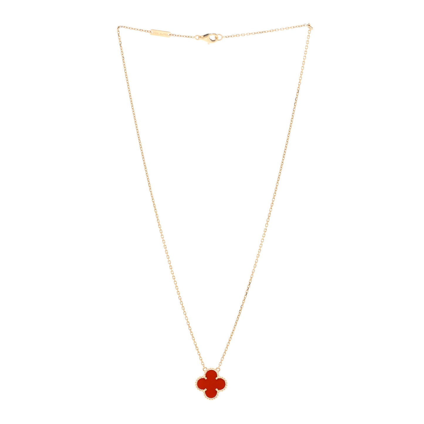 18K Yellow Gold Carnelian Vintage Alhambra Pendant Necklace