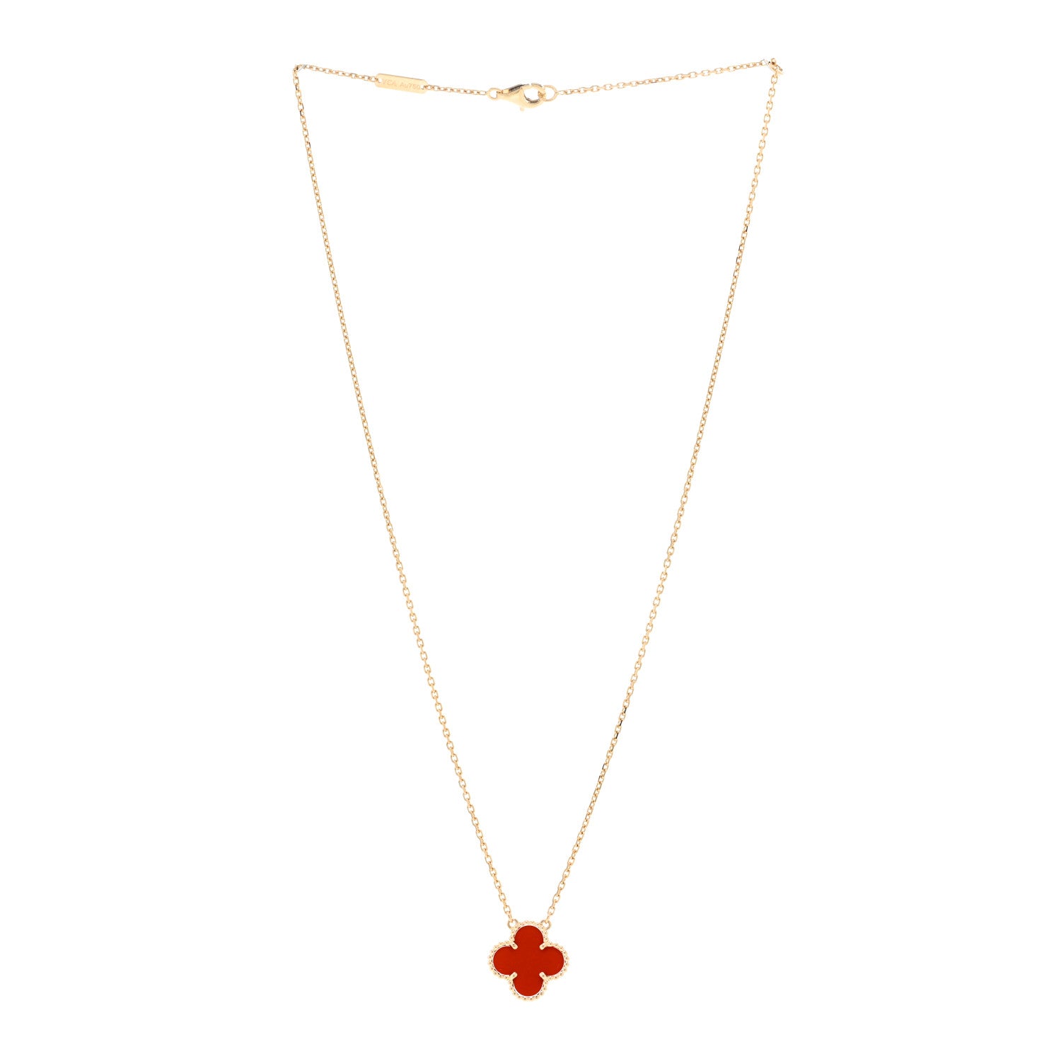 Van Cleef & Arpels 18K Yellow Gold Carnelian Vintage Alhambra Pendant Necklace 3 of 4