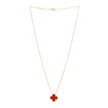 Van Cleef & Arpels 18K Yellow Gold Carnelian Vintage Alhambra Pendant Necklace 3 of 4