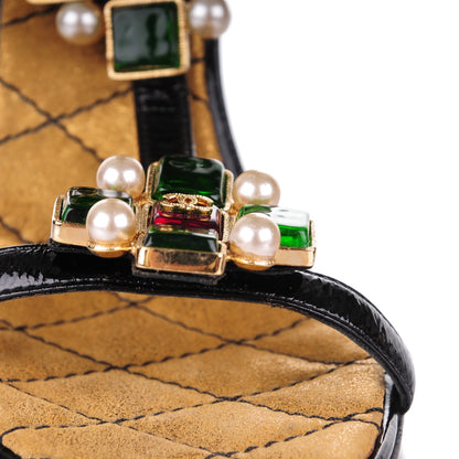 Chanel Patent Gripoix Pearl Sandals 36 Black 8 of 9