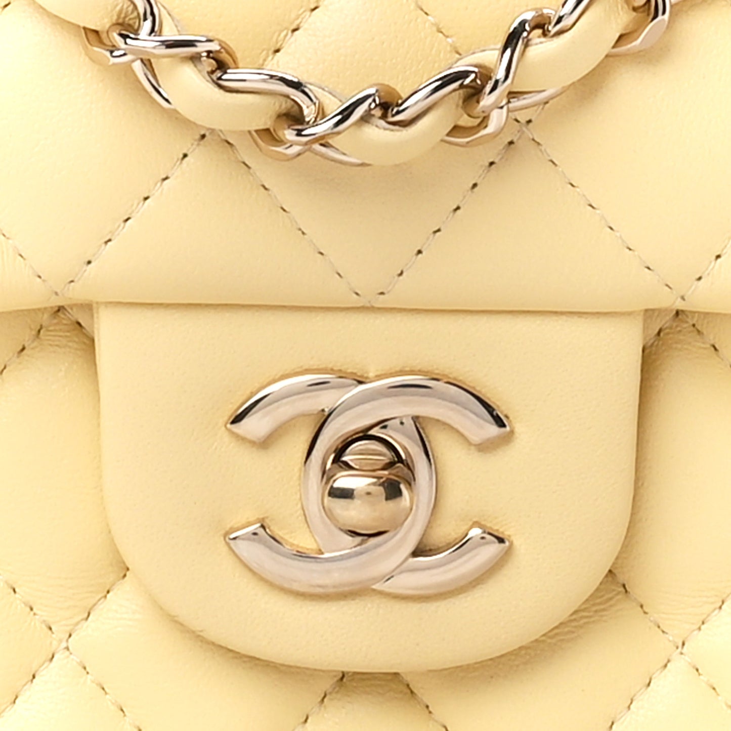 Lambskin Quilted Mini Rectangular Flap Light Yellow