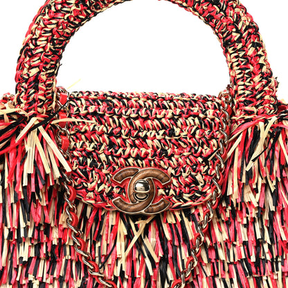 Chanel Raffia Fringe Nano Kelly Shopper Red Beige Black 8 of 11
