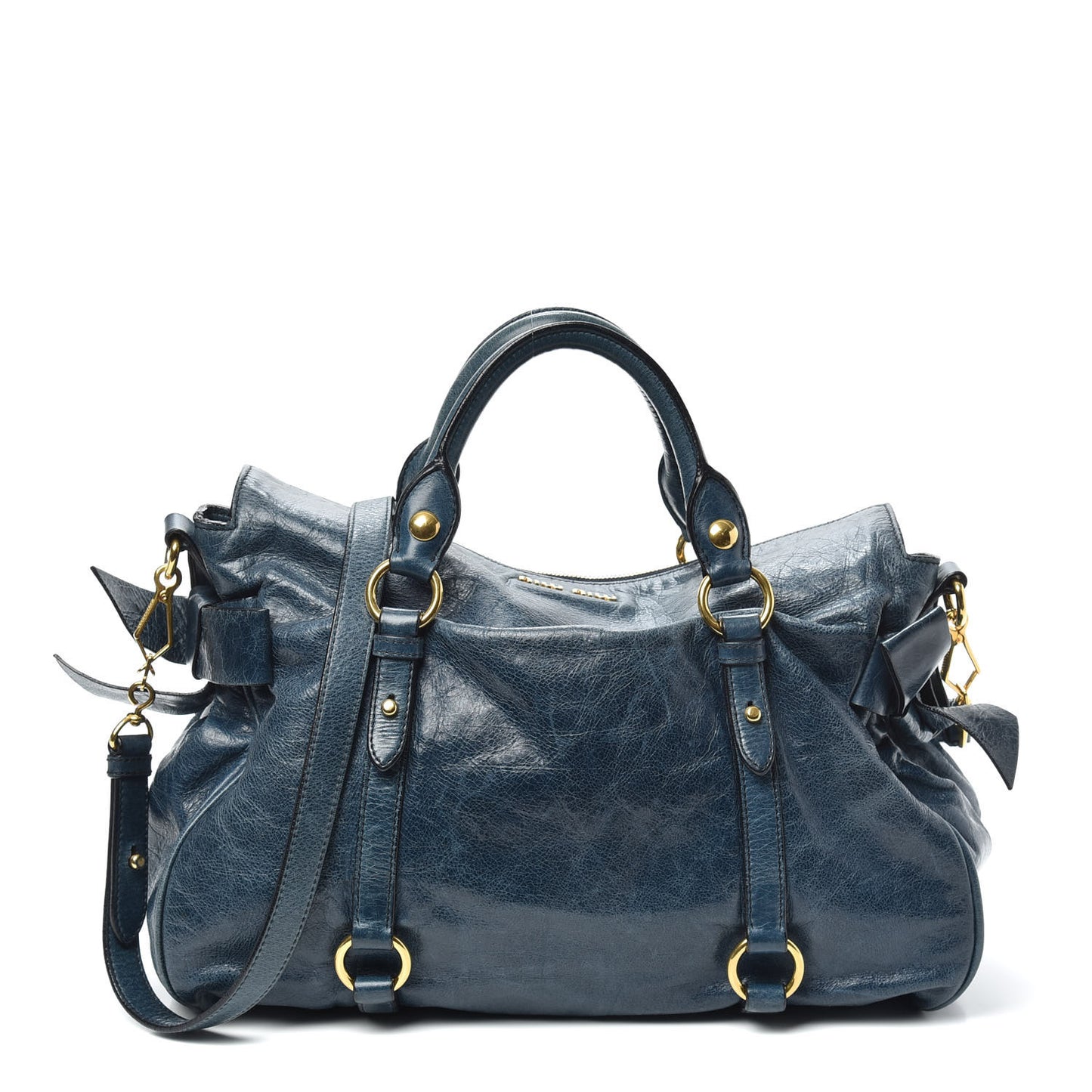 Vitello Lux Medium Bow Bag Bluette