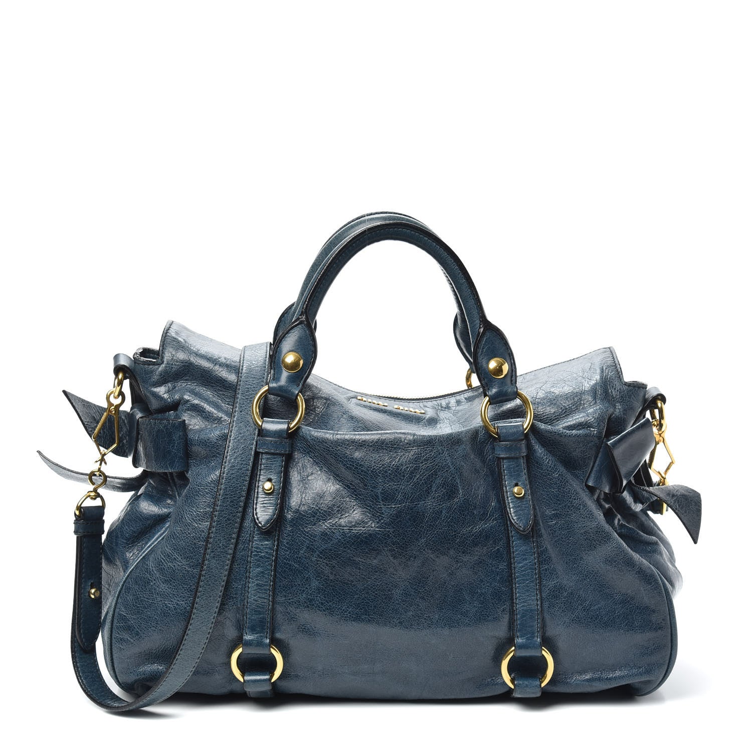 Miu Miu Vitello Lux Medium Bow Bag Bluette 1 of 9