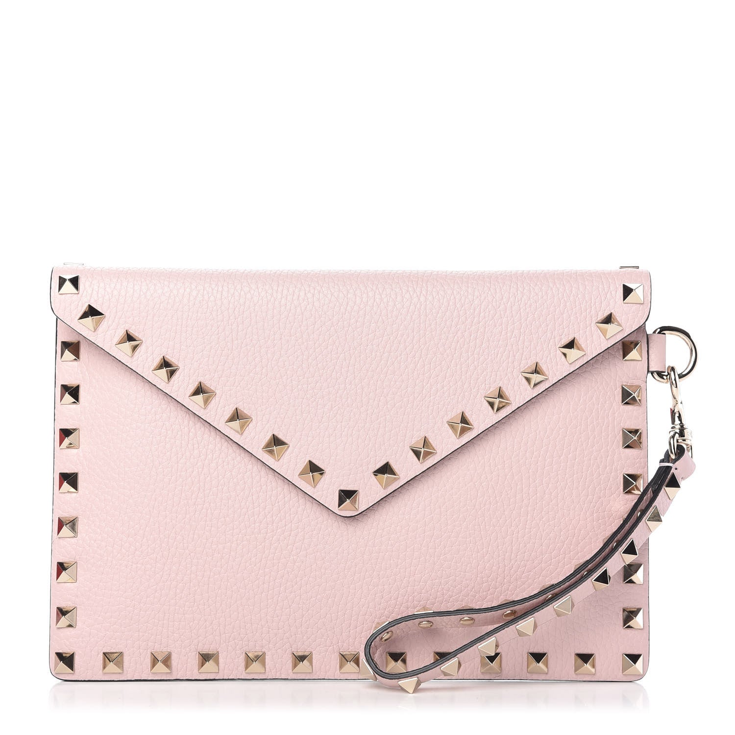 Valentino Garavani Pebbled Calfskin Medium Rockstud Envelope Flat Wristlet Pouch Water Rose 1 of 9