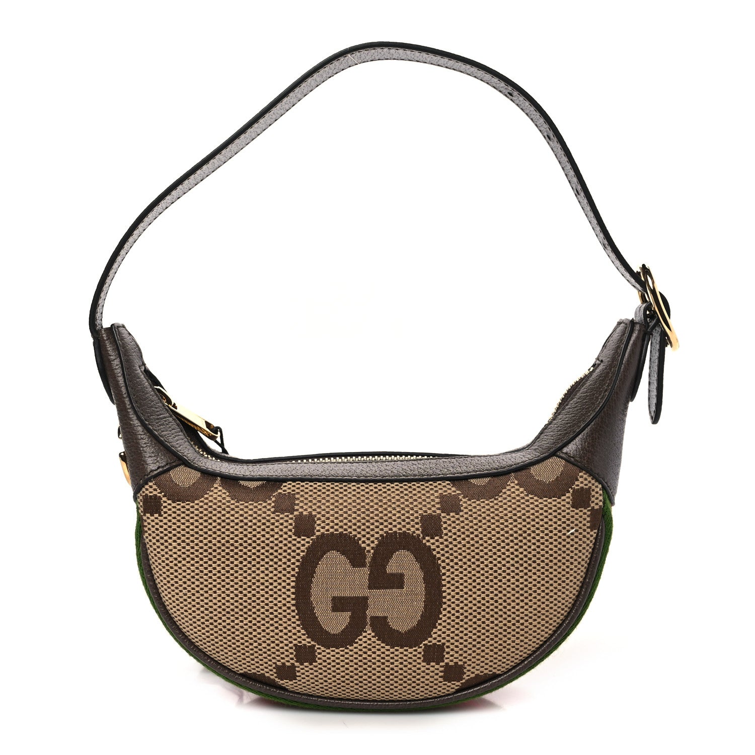 Gucci Monogram Jumbo GG Textured Dollar Calfskin Web Mini Ophidia Half Moon Hobo Camel Ebony New Acero 1 of 10