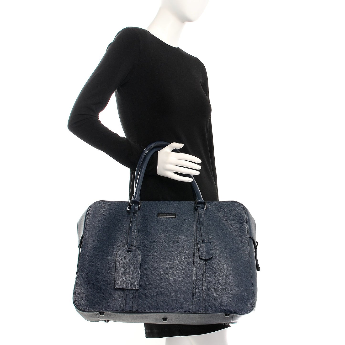 Textured Calfskin Briefcase Bag Dark Cobalt