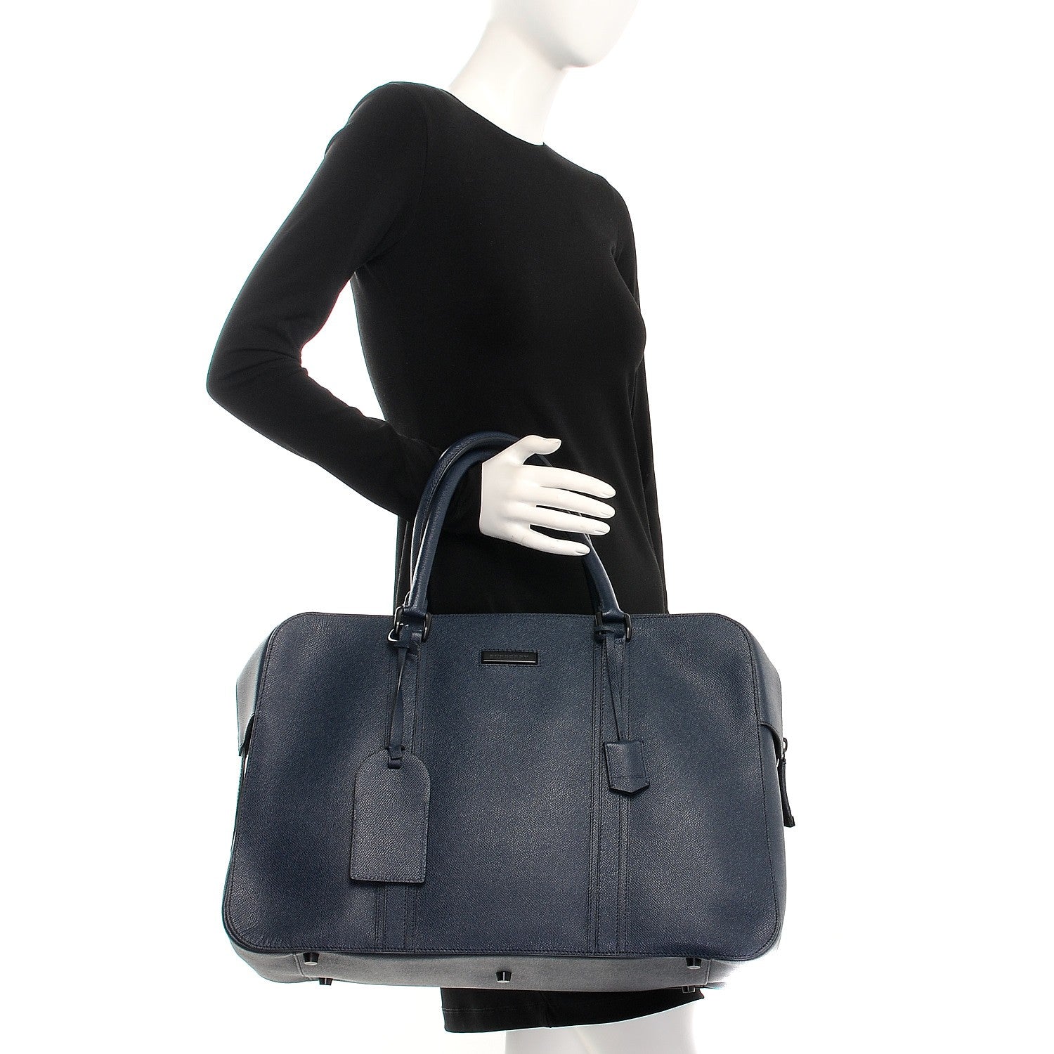 Burberry Textured Calfskin Briefcase Bag Dark Cobalt 2 of 12