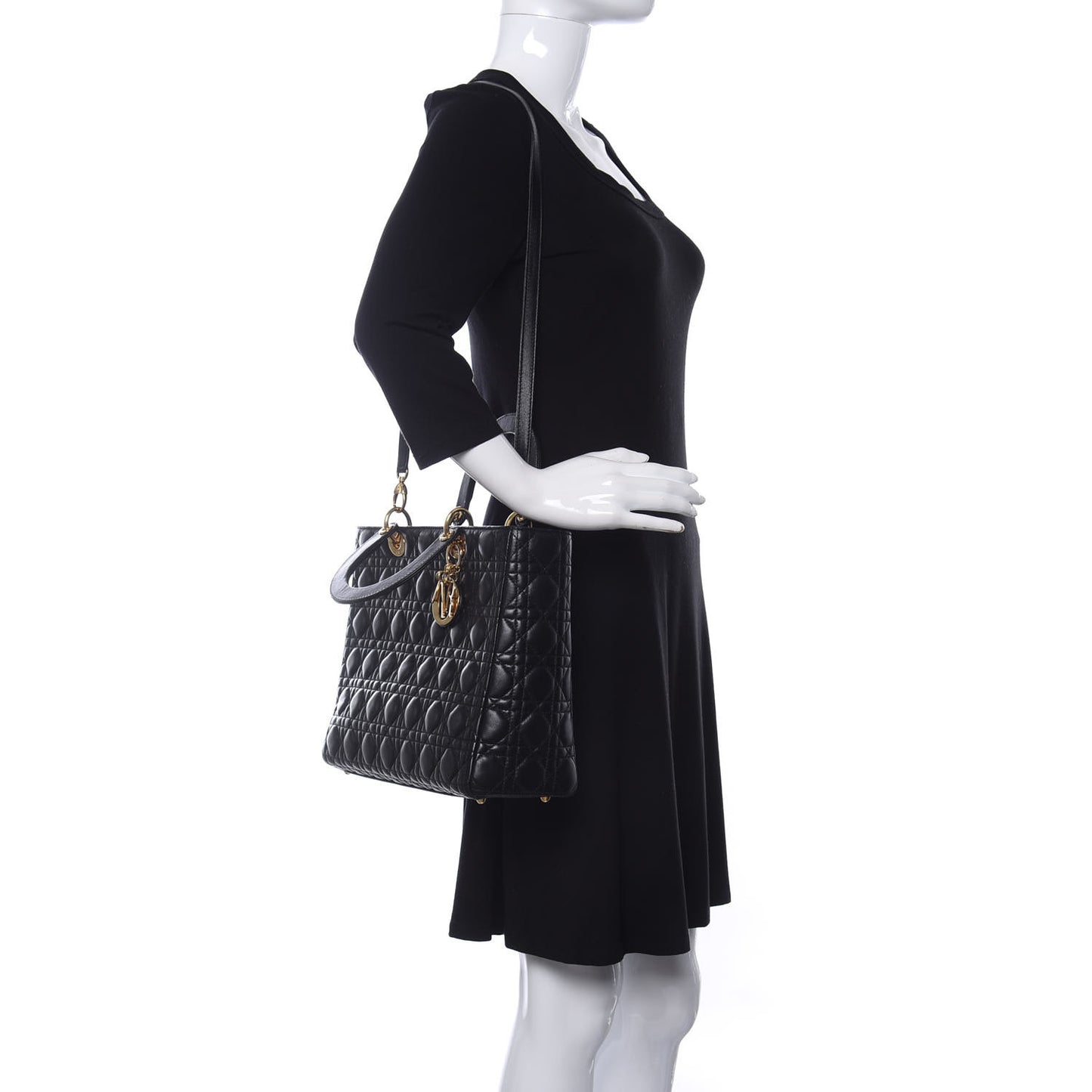 Lambskin Cannage Large Lady Dior Black