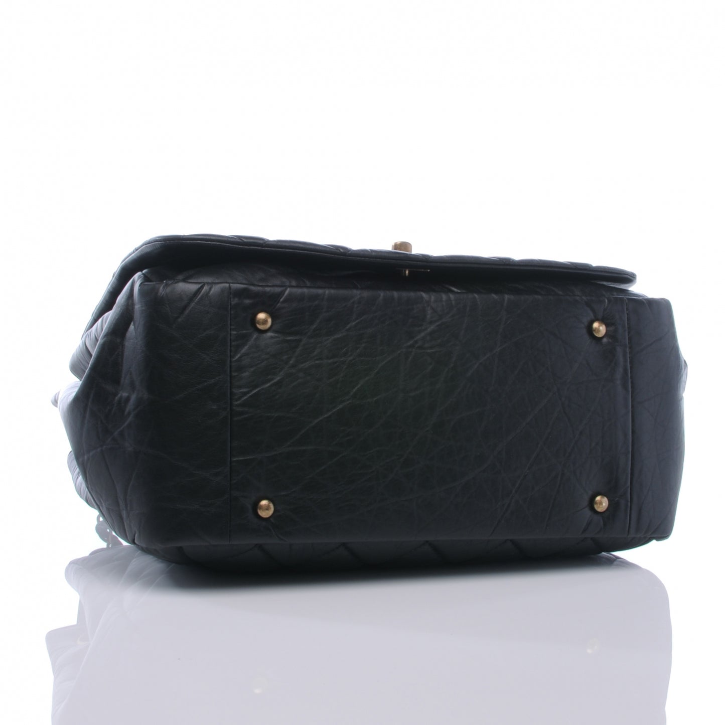 Aged Calfskin Quilted Large Pondichery Flap Black