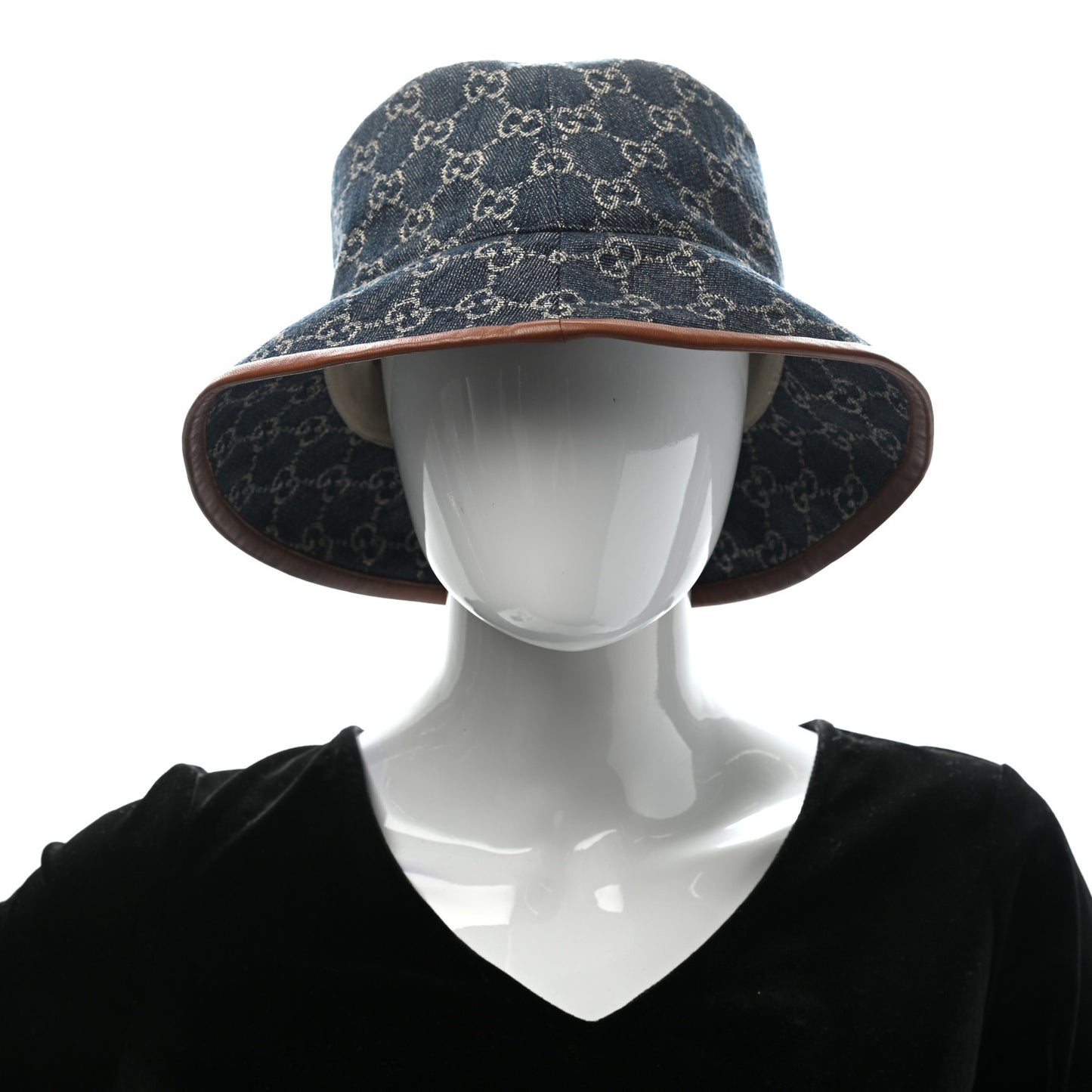 Washed Jacquard Denim Nappa GG Monogram Oscar Bucket Hat XL Denim Cuir