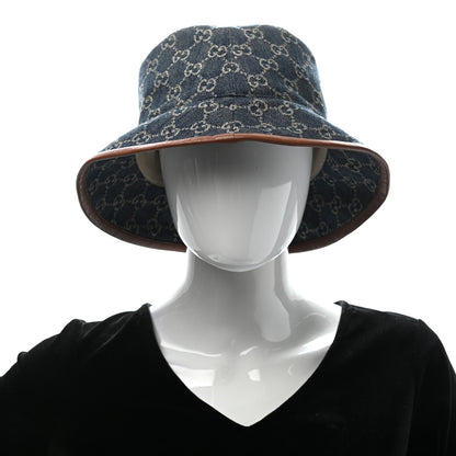 Gucci Washed Jacquard Denim Nappa GG Monogram Oscar Bucket Hat XL Denim Cuir 2 of 8