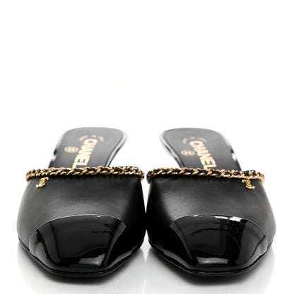 Chanel Lambskin Patent Cap Toe Chain Mule 39.5 Black 2 of 9