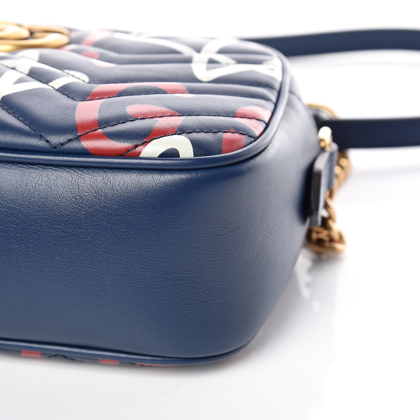 Calfskin Matelasse GucciGhost Small GG Marmont Chain Shoulder Bag Blue Agata Hibiscus Red