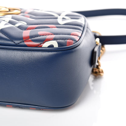Gucci Calfskin Matelasse GucciGhost Small GG Marmont Chain Shoulder Bag Blue Agata Hibiscus Red 6 of 10