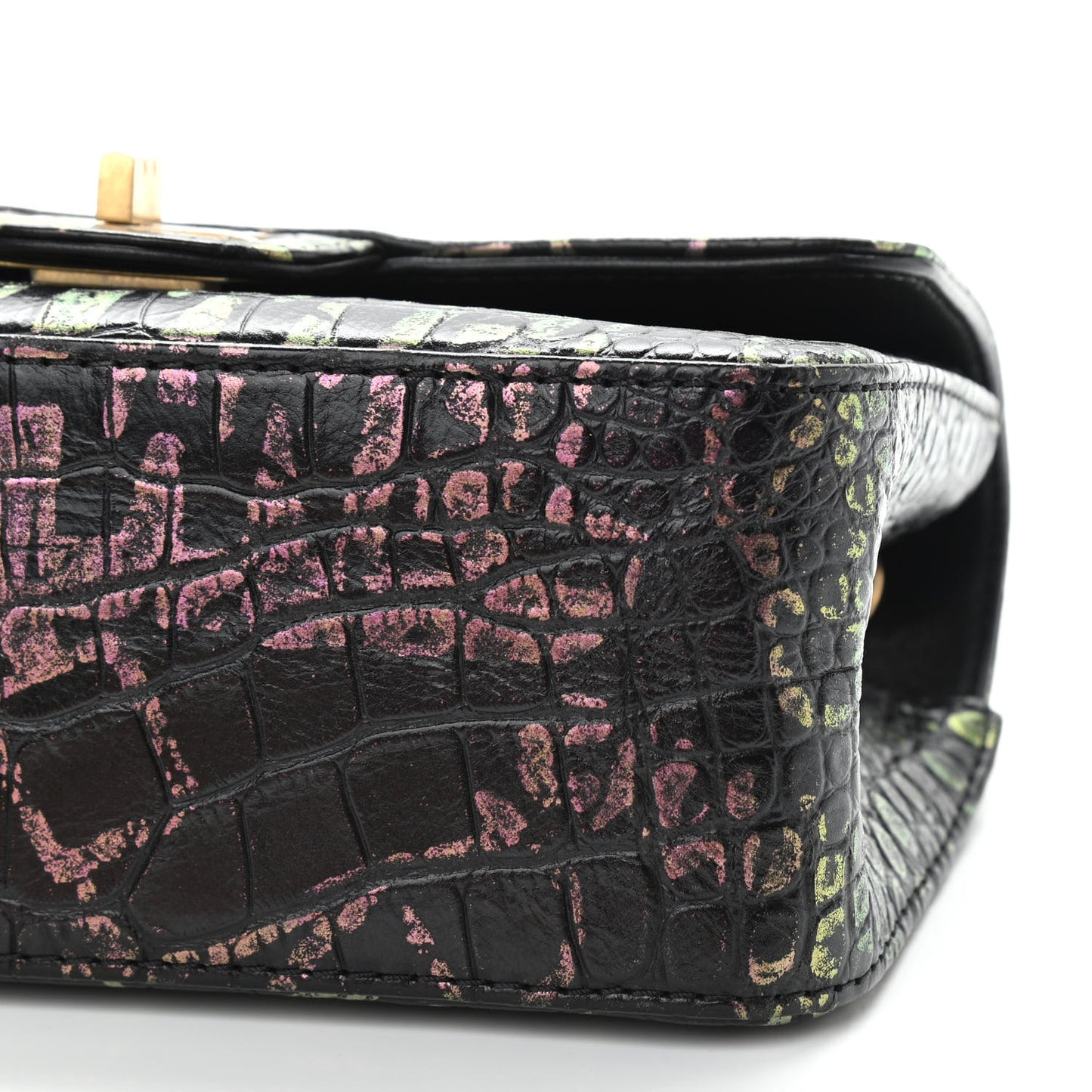 Calfskin Crocodile Embossed Graffiti 2.55 Mini Cocodile Reissue Flap Black Pink