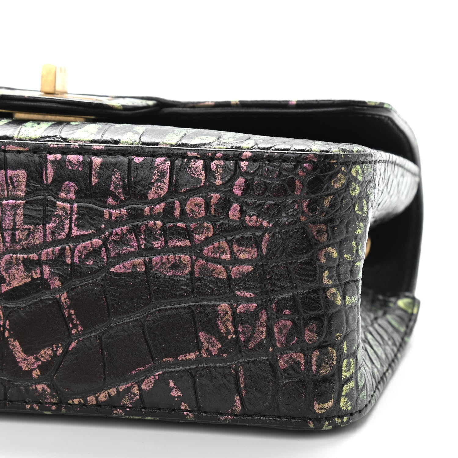 Chanel Calfskin Crocodile Embossed Graffiti 2.55 Mini Cocodile Reissue Flap Black Pink 11 of 11