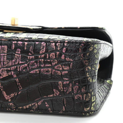 Chanel Calfskin Crocodile Embossed Graffiti 2.55 Mini Cocodile Reissue Flap Black Pink 11 of 11