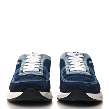 Chanel Denim Suede Calfskin Womens CC Sneakers 38.5 Dark Blue 3 of 8