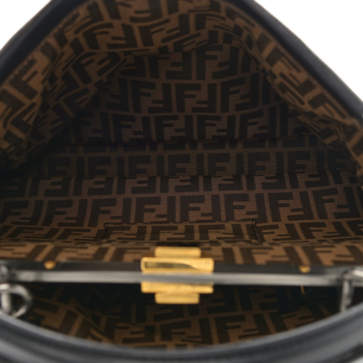 Fendi Goatskin Zucca Large Peekaboo Iconic Satchel Black Tobacco 6 of 12