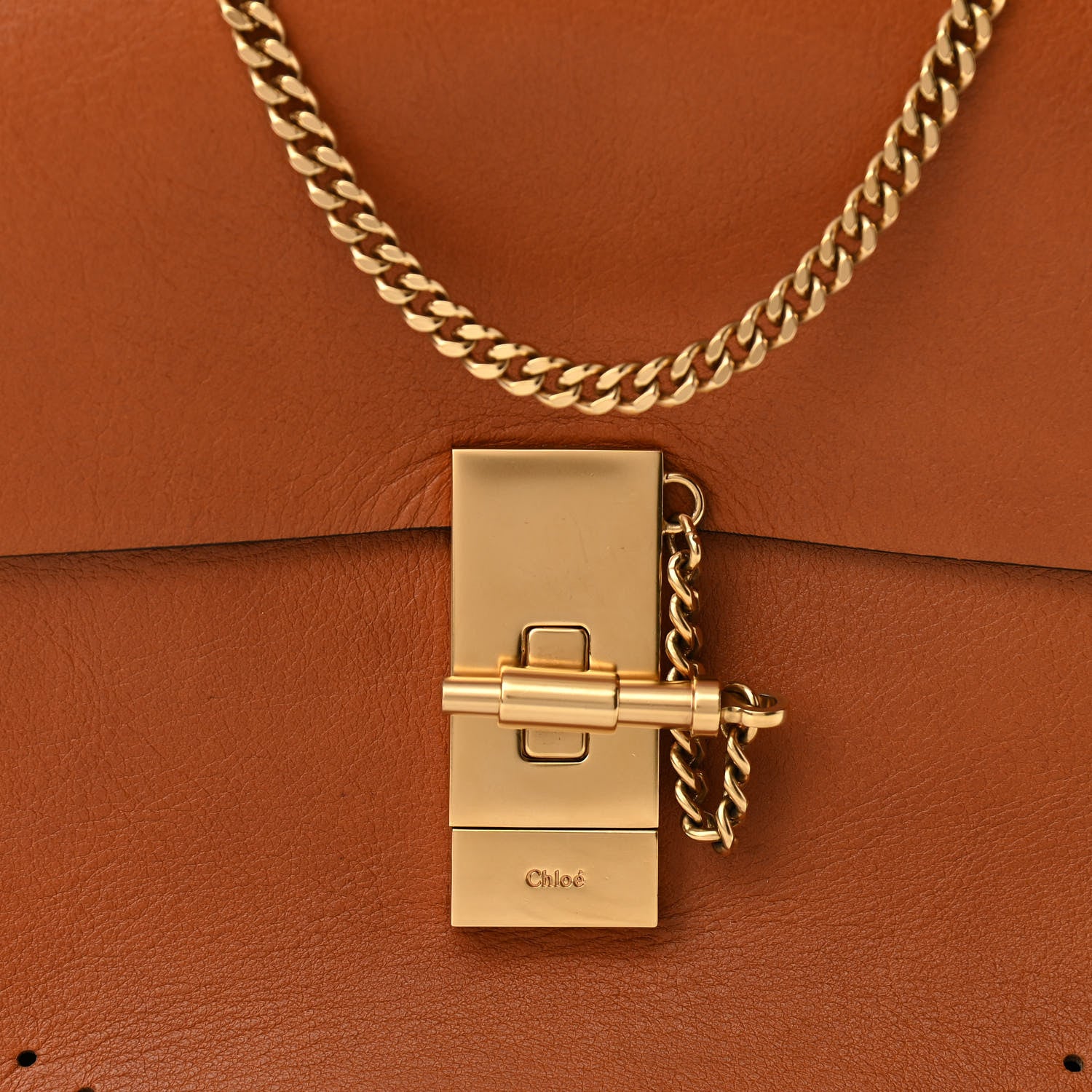 Chloe Calfskin Perforated Drew Shoulder Bag Caramel 6 of 8