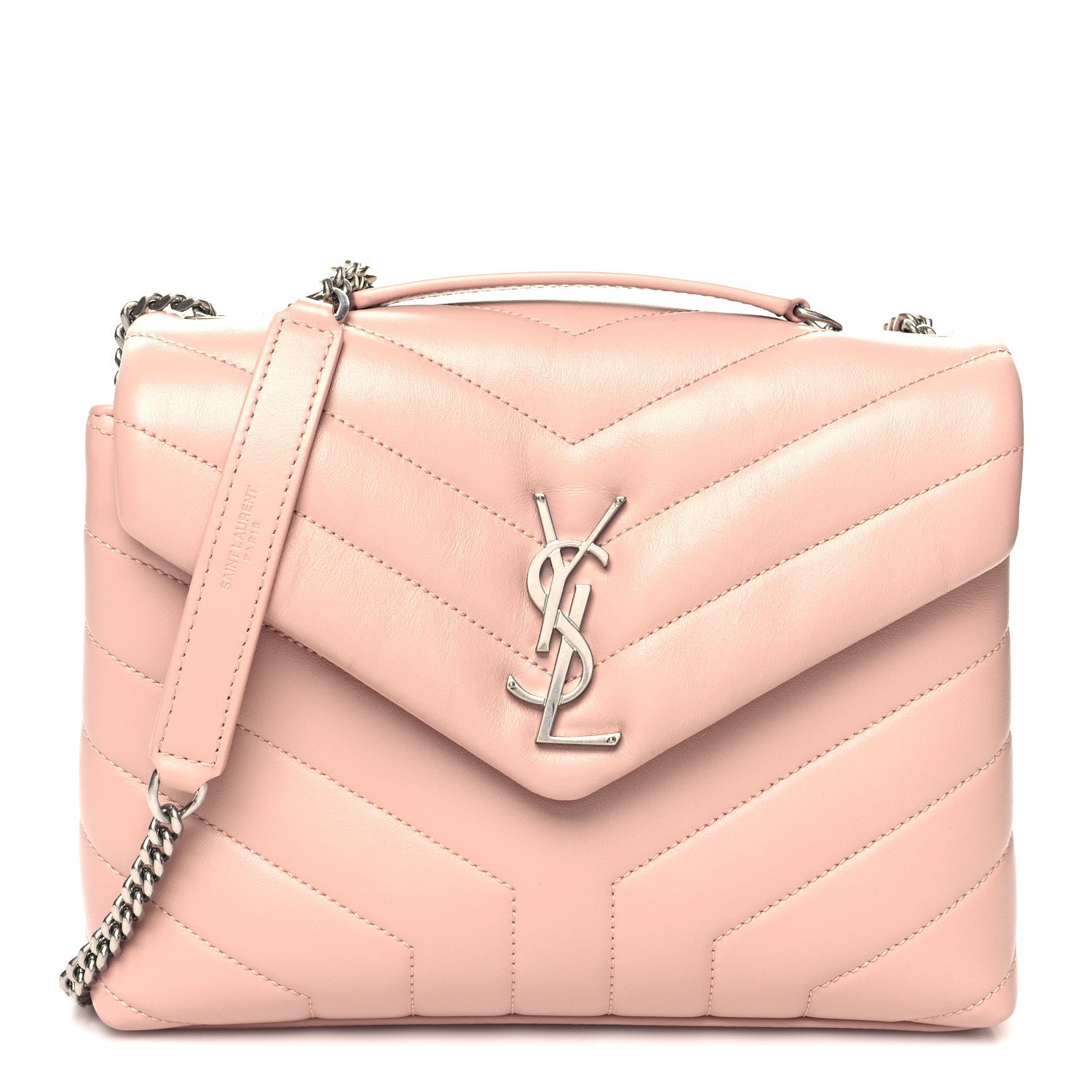 Saint Laurent Calfskin Y Quilted Monogram Small Loulou Chain Satchel Pale Blush 1 of 10