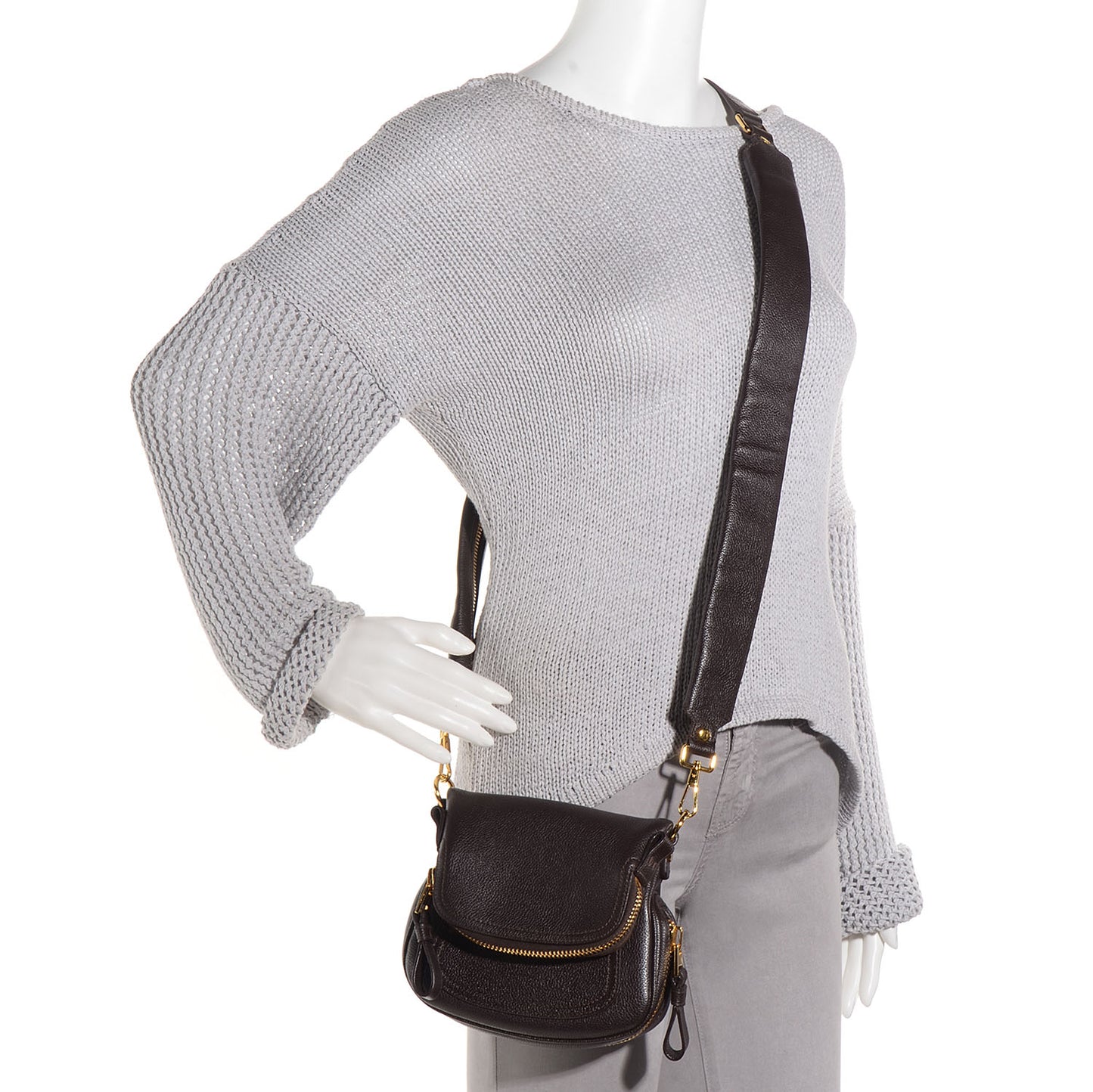 Calfskin Jennifer Mini Crossbody Bag Brown
