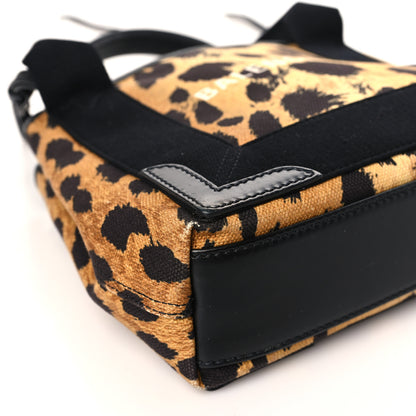 Balenciaga Cotton Canvas Satin Calfskin Leopard Print Navy Cabas XS Beige Black 9 of 10