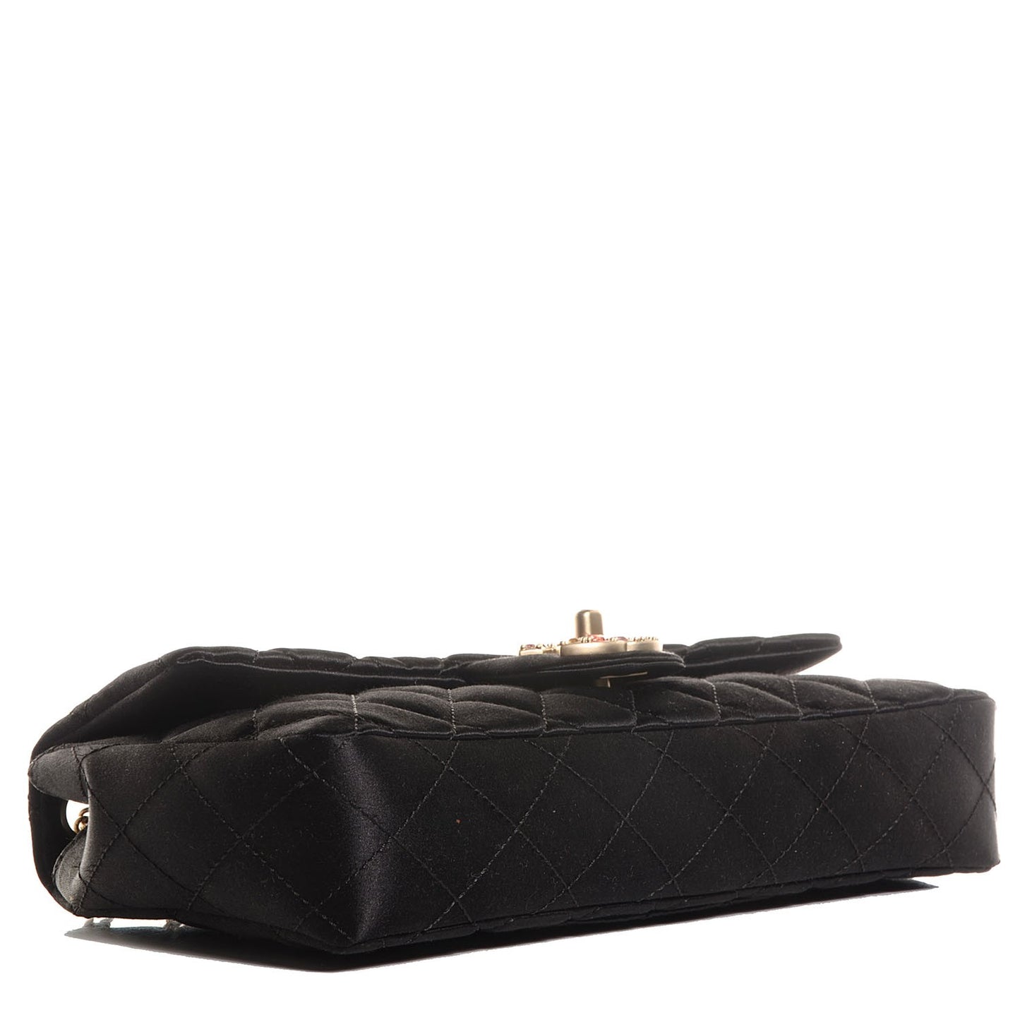 Satin Quilted Jeweled East West Flap Black