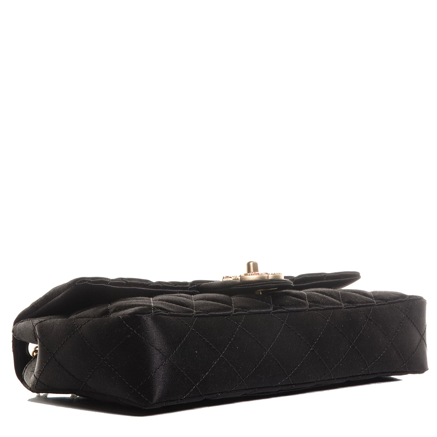Chanel Satin Quilted Jeweled East West Flap Black 4 of 8