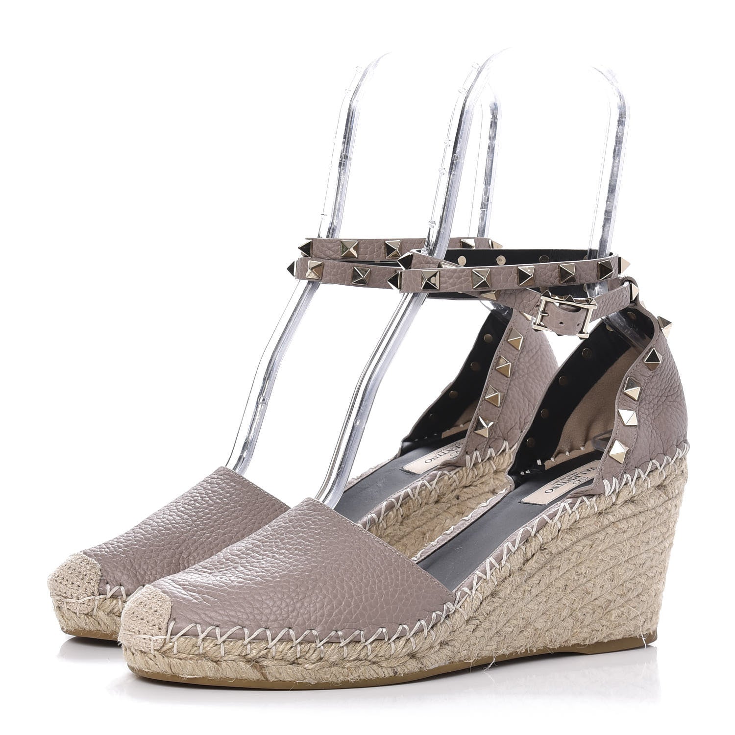 Valentino Garavani Grained Calfskin Rockstud Ankle Wrap Espadrille 15/85mm Wedges 40 Poudre 3 of 9