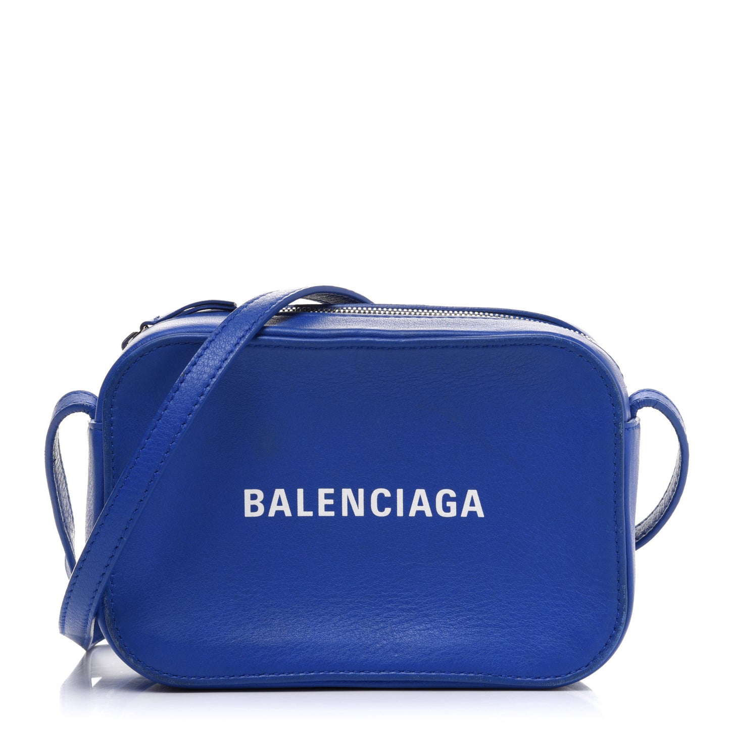 Smooth Calfskin Logo XS Everyday Camera Bag Bleu Prim White
