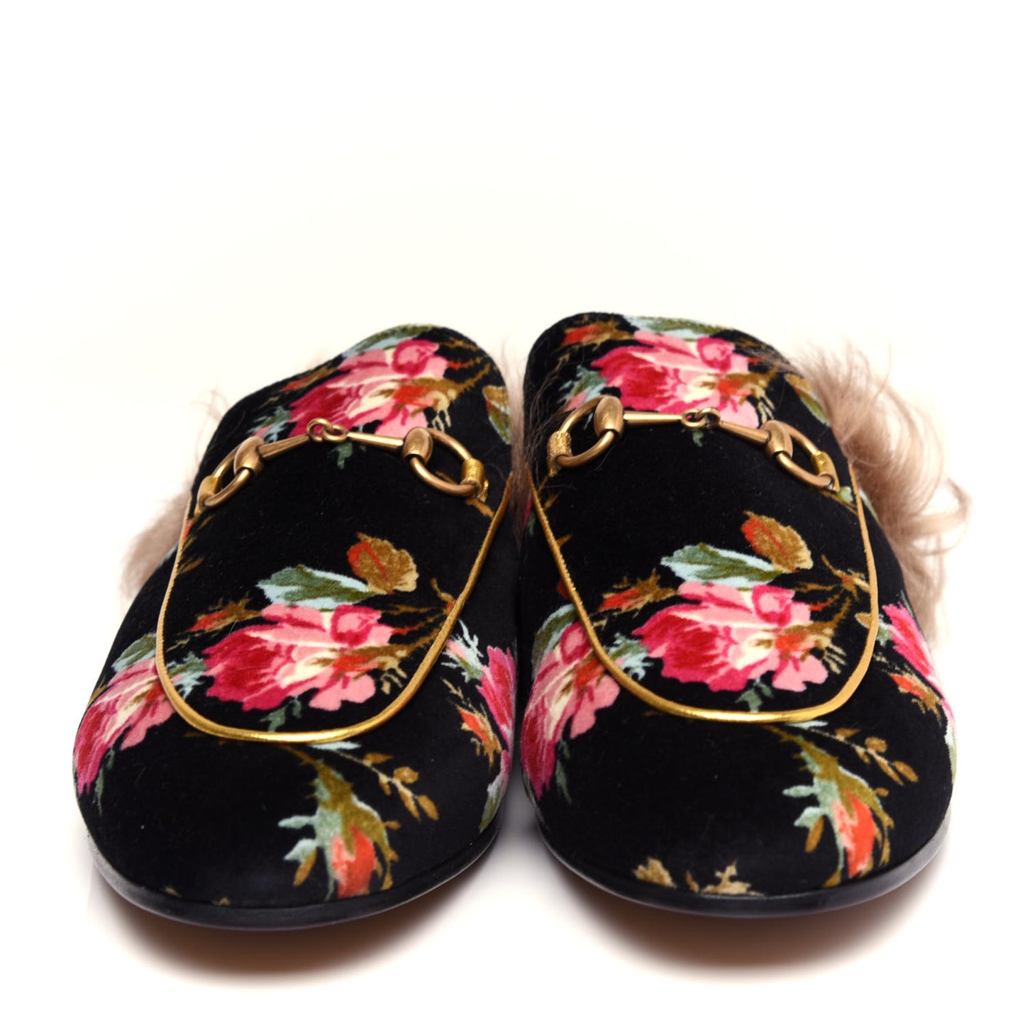 Velvet Fur Floral Womens Princetown Slippers 41.5 Black